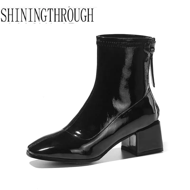 

2019 Boots Women Autumn Winter Genuine Leather Ankle Boots Zipper Med Heels Short Boots Fashion Casual Shoes Woman