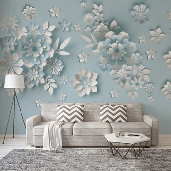 

Custom Modern Nordic Style 3D Relief Blue Floral Wallpaper For TV Background Wall Decor Living Room Bedroom Shop Bar Cafe Murals