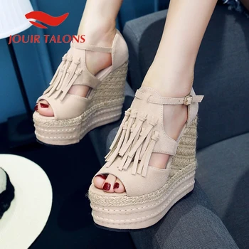 

Doratasia 2020 Dorpship Stylish Straw High Heels Fringes Leisure Top Quality Platform Wedges Summer Sandals Women Shoes