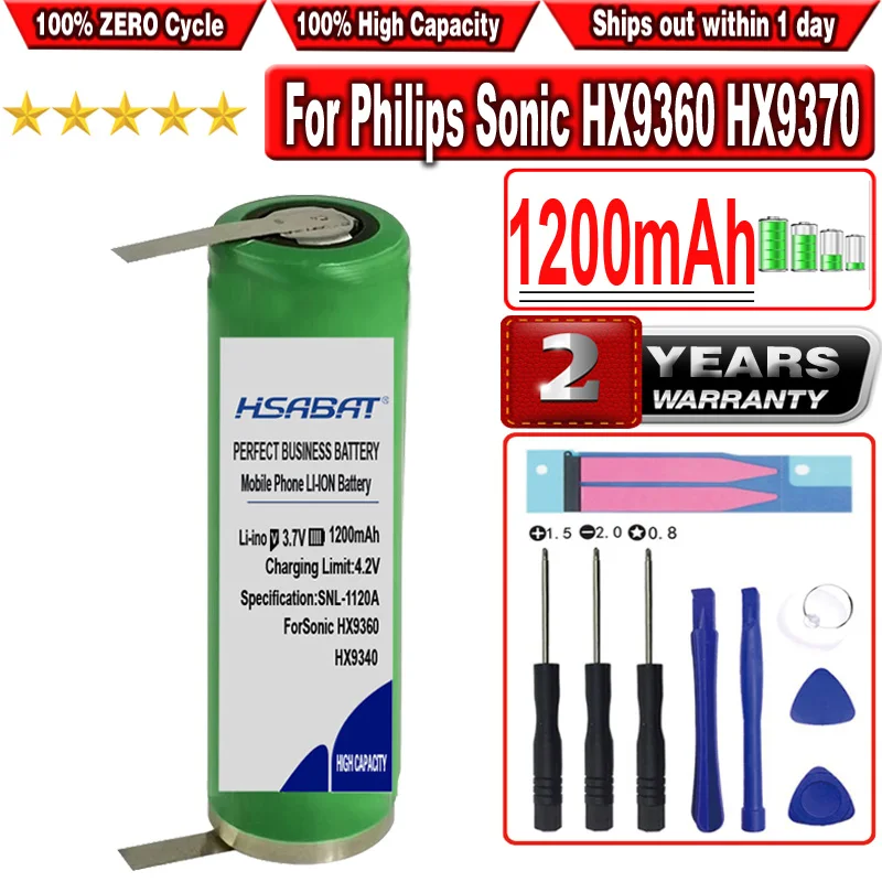 Аккумулятор HSABAT 1200 мАч для электрической зубной щетки Philips Sonic HX9360 HX9370 HX6321 HX6312 HX6930