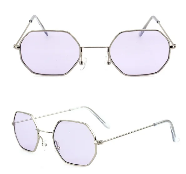 Очаровательные Модные солнцезащитные очки для женщин, полигон, прозрачные линзы, солнцезащитные очки для мужчин, Винтажные Солнцезащитные очки для женщин, шестигранная металлическая оправа - Название цвета: 1 pair