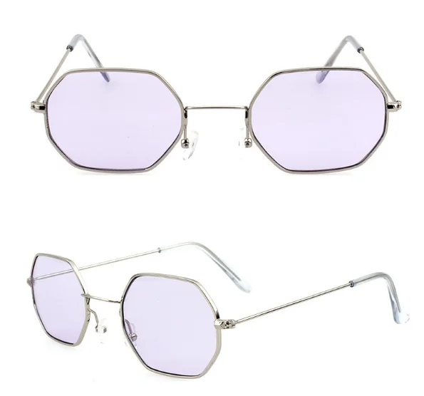 1 pair Очаровательные Модные солнцезащитные очки для женщин, полигон, прозрачные линзы, солнцезащитные очки для мужчин, Винтажные Солнцезащитные очки для женщин, шестигранная металлическая оправа - Название цвета: 1 pair