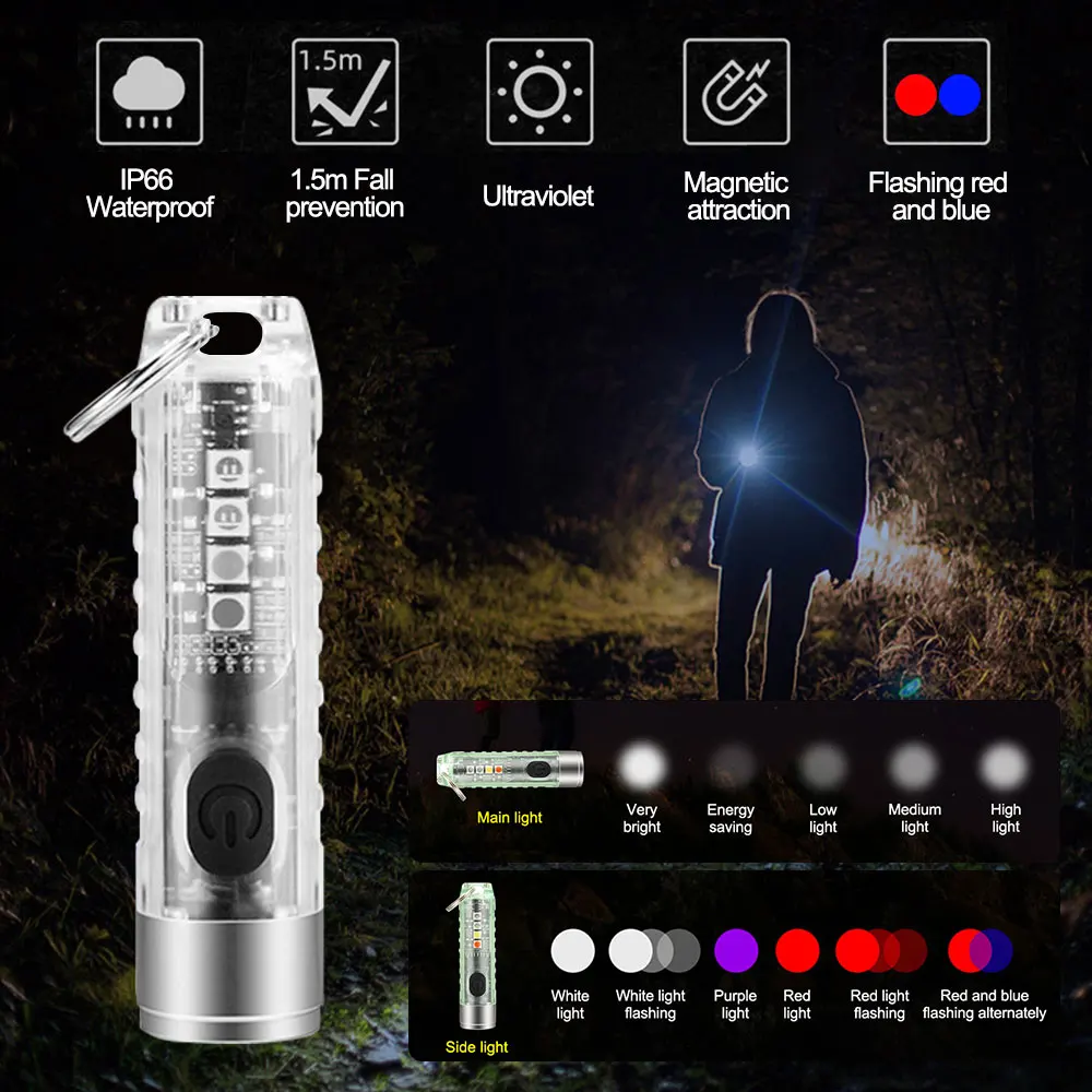 450LM 10W Multi-function Keychain Flashlight USB Rechargeable Strong Light Torch Waterproof Magnetic Warning | Освещение