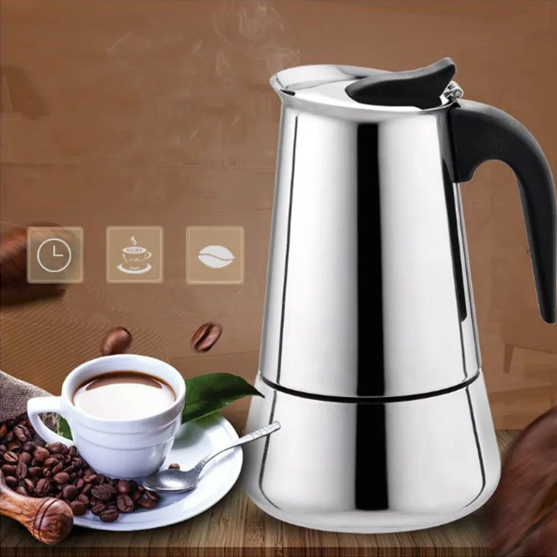 100/200/300/450 мл нержавеющей стали нержавеющие кофеварка эспрессо Cafeteira Нержавеющая сталь Кофе производители предотвращающие ожоги ручка итальянский топ Moka