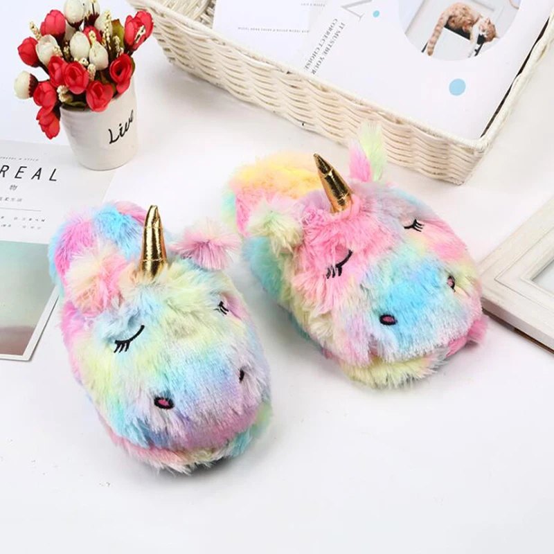 Костюм единорога для взрослых домашние тапочки женские Unicornio Pantufa Милая обувь унисекс с мультяшным мехом для дома Chausson Licorne Chinelo Размер 36-4