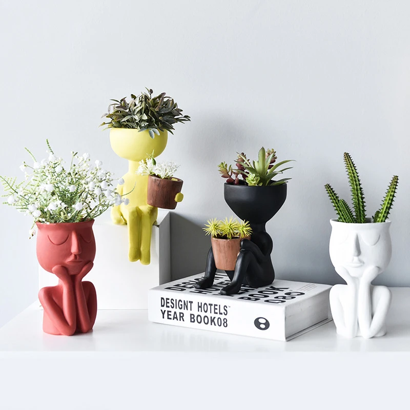 Vase-abstrait-en-c-ramique-minimaliste-nordique-noir-jaune-visage-humain-salle-d-affichage-cr-ative