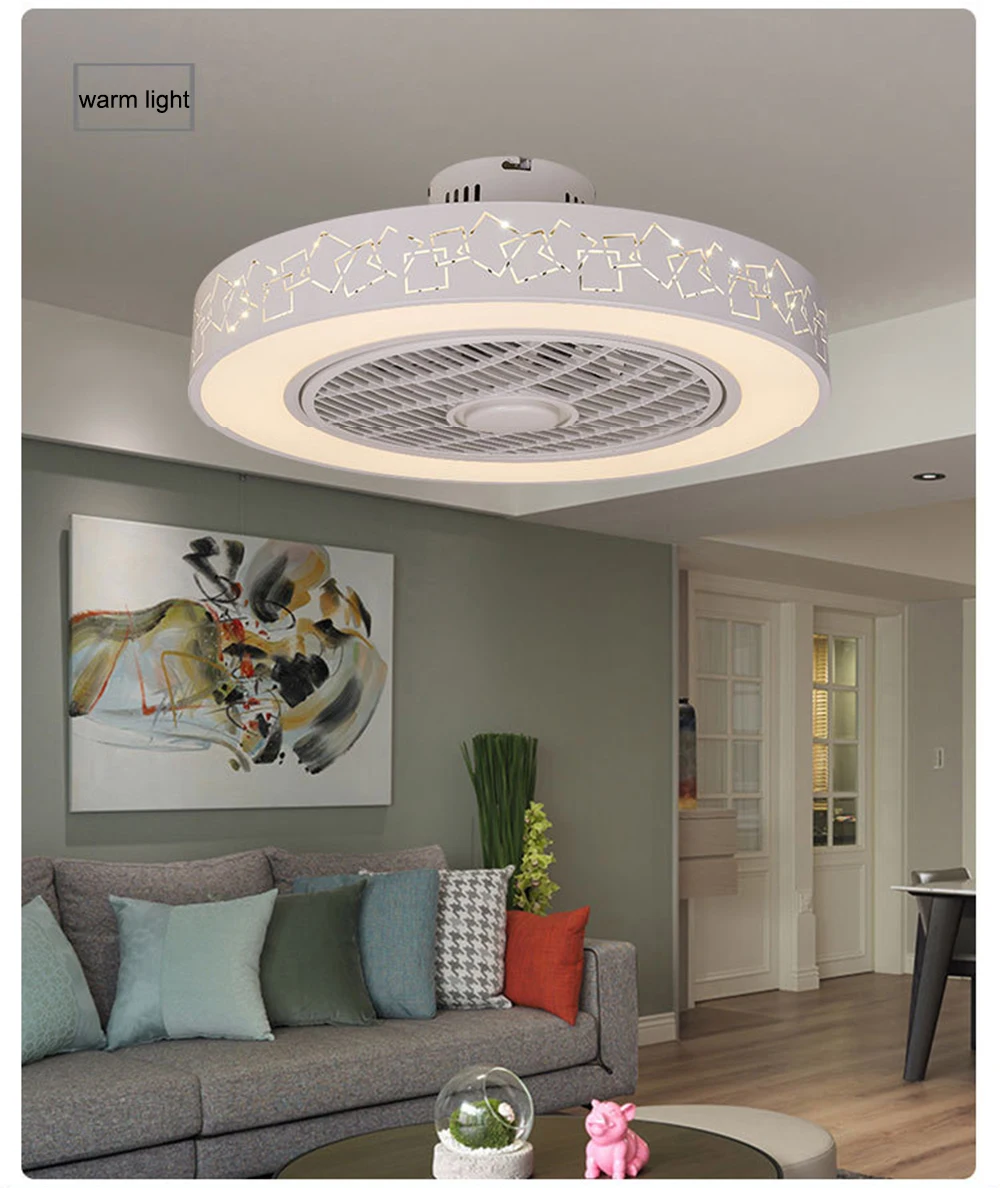 LED ceiling fan lamp light mobile phone app remote control modern invisible 55 50cm fans home decoration lighting circular round