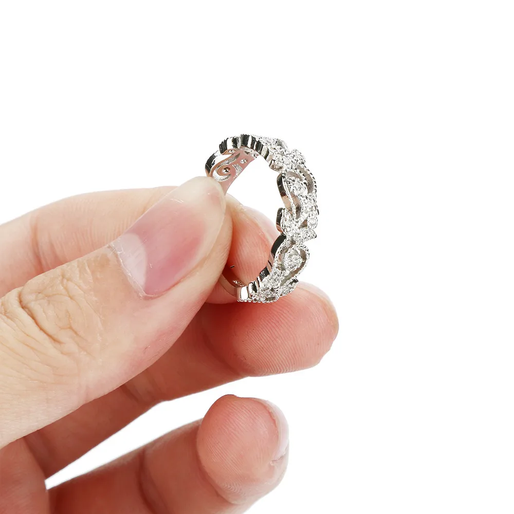 Women Fashion Jewelry Silver White Openwork Engagement Ring Elegant Rings For Women