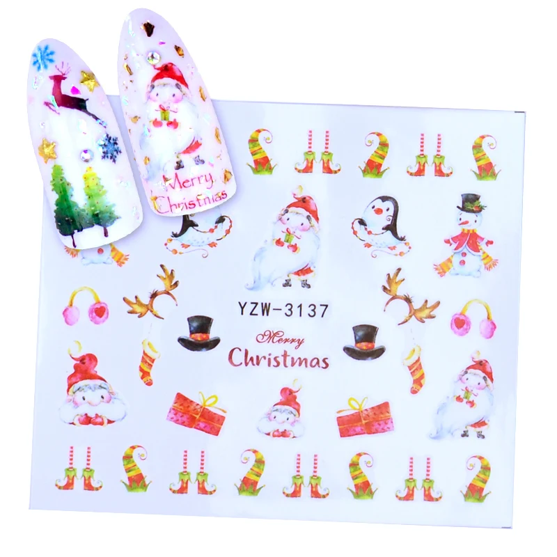 1 шт рождественские наклейки для ногтей Водные Наклейки Снеговик Санта Клаус Олень Дизайн ногтей год слайдер маникюр Полный Обертывания инструмент - Цвет: YZW-3137
