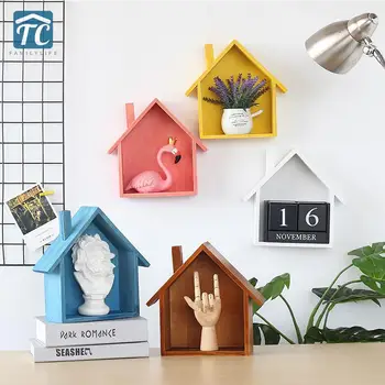 

Diy Wall Shelf Wooden House Hanging Garden Household Case Holder Flower Pot Decoration Storage Shelf Living Room Shelf Jewelry