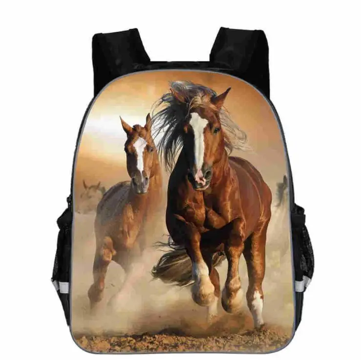 Picture color Черная школьная сумка Crazy Horse для подростков мальчиков и девочек, уникальная 3d детская сумка для книг, школьные сумки с принтом животных - Цвет: Picture color