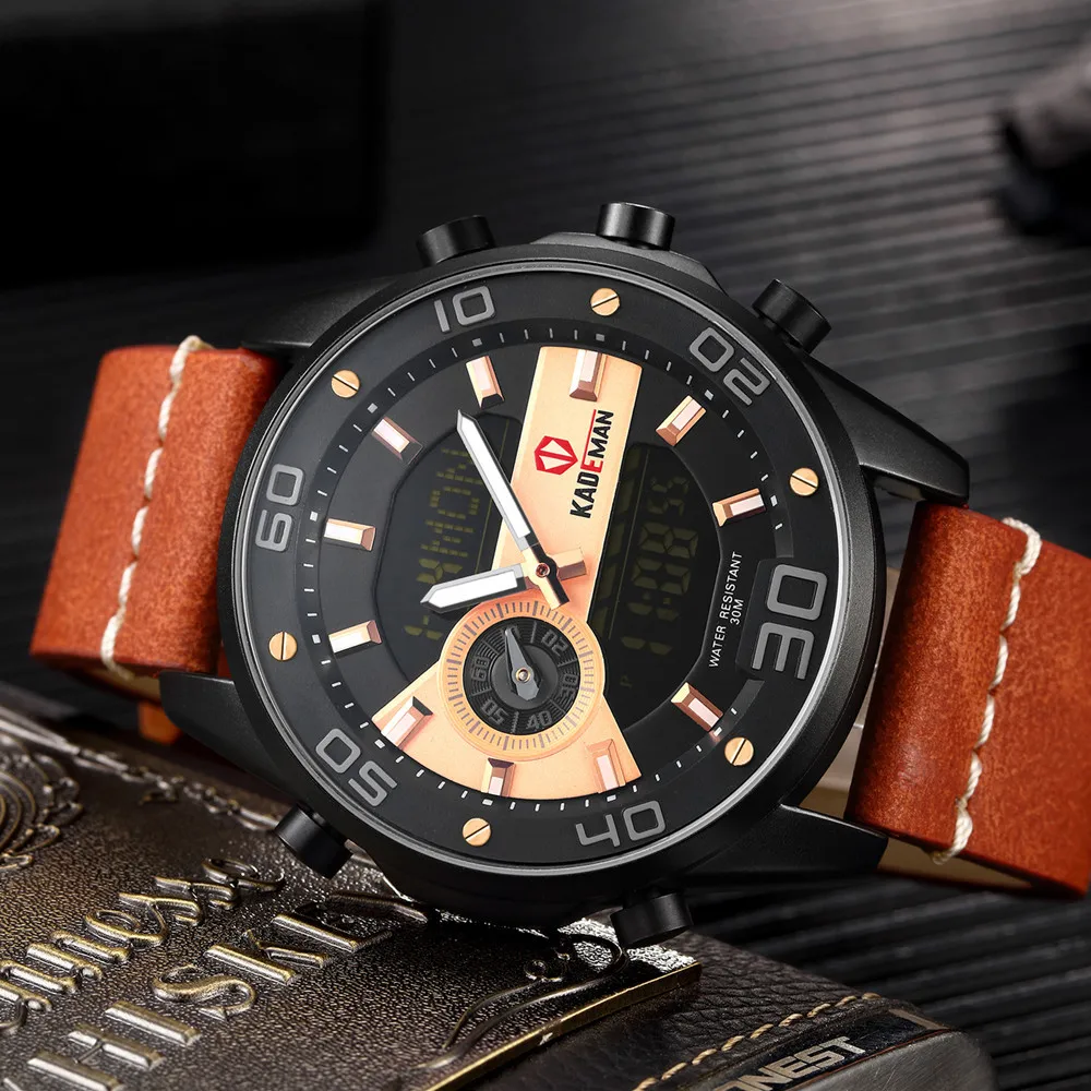 KADEMAN роскошные мужские спортивные кварцевые часы водонепроницаемые военные цифровые часы Лидирующий бренд армейские кожаные Наручные часы Relogio Masculino