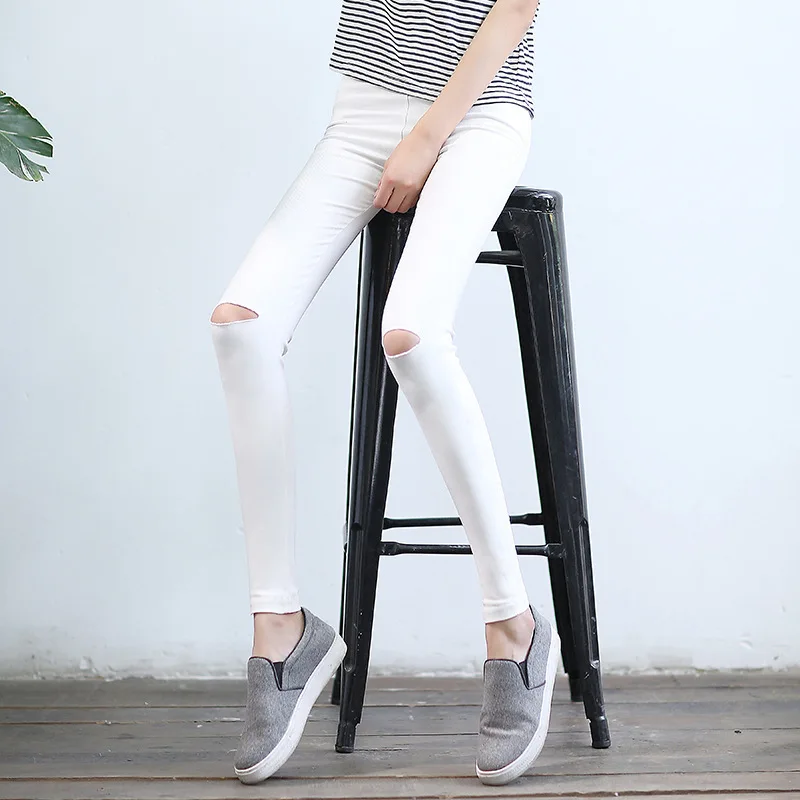 

[Have Front And Back Pocket Multi-Hole-] Solid Color with Holes Leggings Spring And Autumn Thin Outer Wear Slimming Capri Pants
