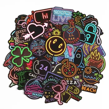 

50 PCS Neon Light Sticker Gifts Toys for Children Anime Animal Cute Decals Stickers to Laptop Phone Suitcase Guitar Fridge Car