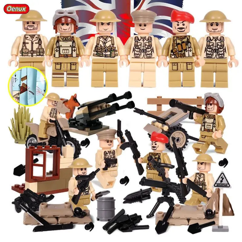 British Army Oenux, новая мировая война 2, армейские солдатики, военный строительный блок, WW2, американские советские мини-солдатики, фигурки, MOC блок, кирпичная игрушка для детей - Цвет: British Army