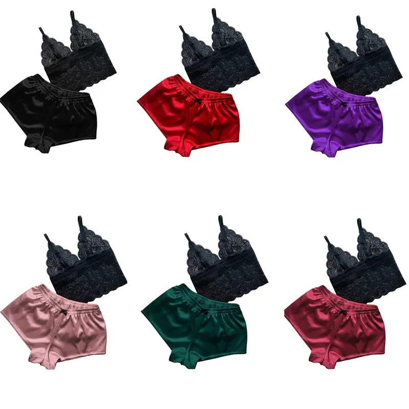 Комплект женского нижнего белья из 2 предметов однотонный пикантный кружевной