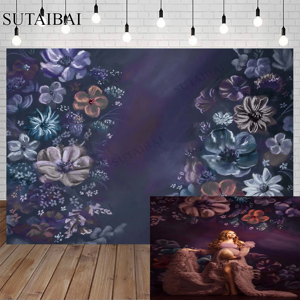 

Vintage Flowers Background Painted Oil Painting Pregnant Women Photography Cloth Welcome Baby Photography Photo Studio Props