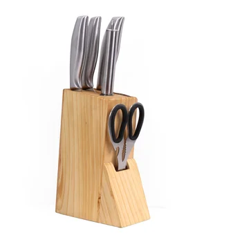 

5pcs Stainless Steel Knife Set With Wood Holder Kitchen Meat Cleaver Chef Slicing Paring Knife Scissor Sharpenner Kitchen Tools