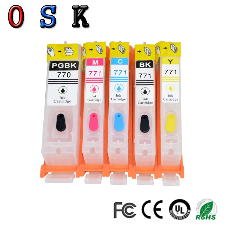 

5PCS PGI-770 CLI-771 refillable ink cartridges For canon MG5770 MG6870 TS5070 TS6070 TS8070 with ARC chip for canon 770 PGI770