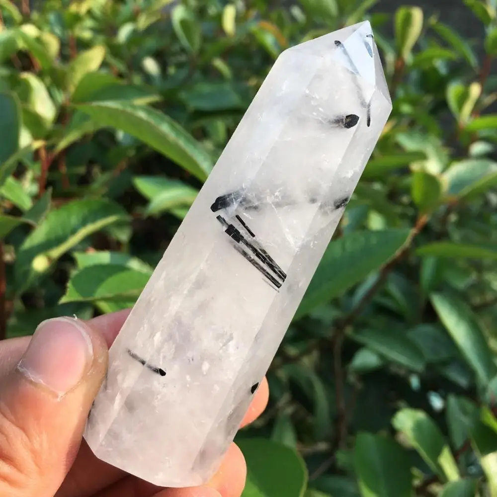 

Natural black tourmaline Quartz Crystal Wand point 70MM