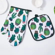 2 шт изоляционные перчатки, хлопок, фламинго, кухонный коврик, для приготовления пищи, перчатки для микроволновой печи, для выпечки, для барбекю, печи, прихватки, прихватки, кухонные перчатки