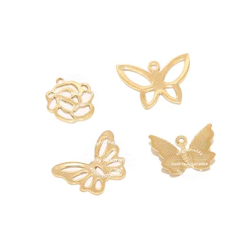 

20pcs Stainless Steel Gold Butterfly Rose Flower Charm Pendants DIY Beads Findings for Necklace Bracelet Jewelry Making
