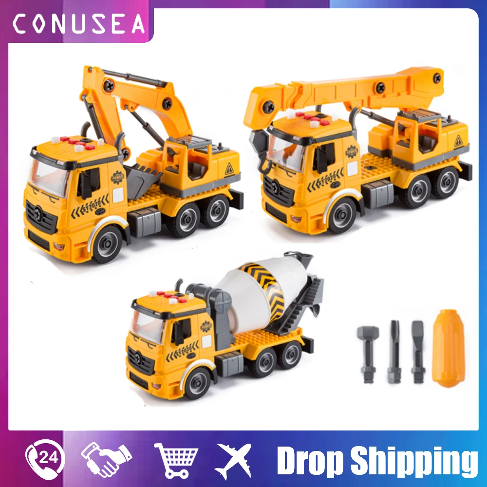 3 In 1 DIY Screw Assembled Car Model Engineering Truck Excavator Bulldozer Inertia Fire Truck Puzzle Education Toys for Kids Boy tractor diy model construction excavator bulldozer models fire truck model engineering car model car model toy construction toy