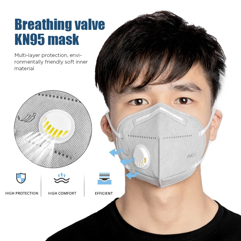 

10PCS 95% Filtration KN95 Masks Valved Face Mask N95 Anti-Fog Dust Mask N95 Respirator Child Adult Mask PM2.5 Filters Dust Proof