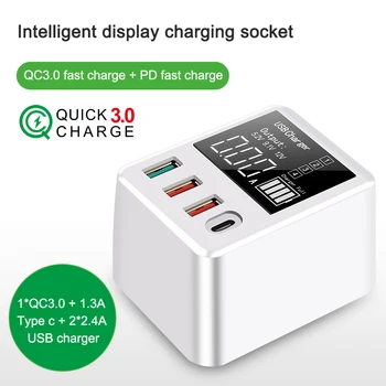 

QC3.0 Phone Charger LED Display USB Fast Charging Portable Mini Type C Charger KQS8