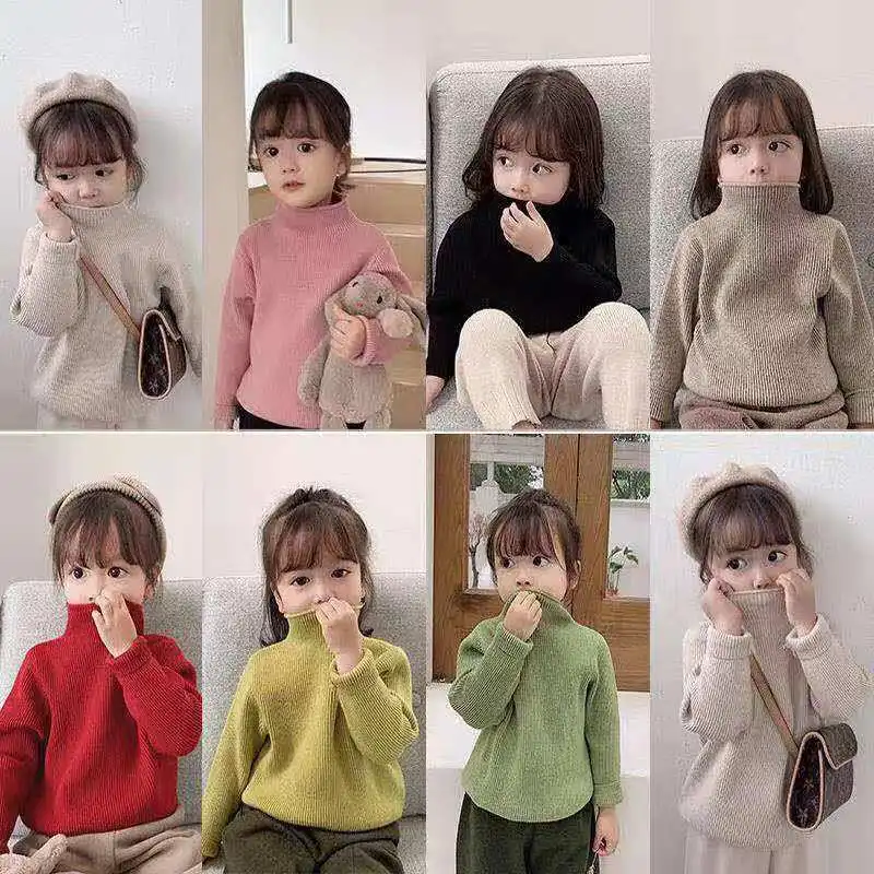 Honey Angle/модный свитер для девочек; Корейская водолазка; вязаная рубашка для малышей; зимние топы; блузки; теплая хлопковая одежда для малышей