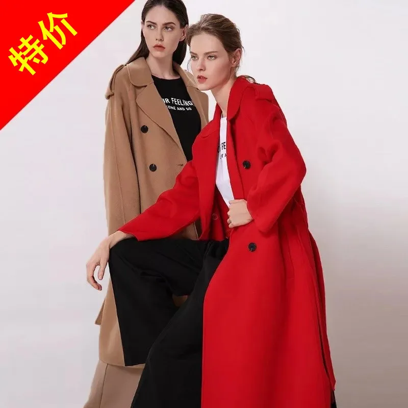 women's winter coats khaki red Double sided wool cashmere outwear 2019