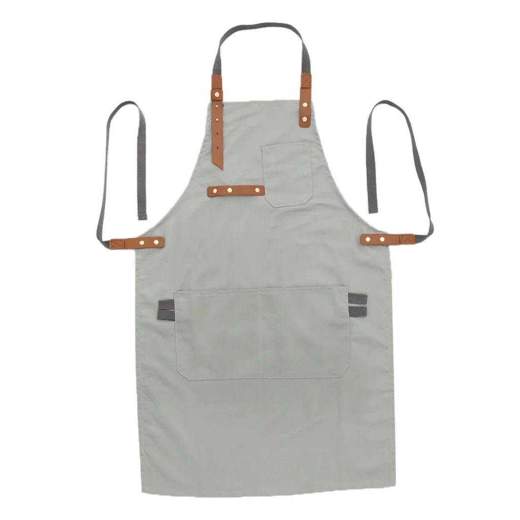 Men Women Chef Canvas Apron Bib Multi Pockets Cafe Kitchen Cooking Painting Work Apron