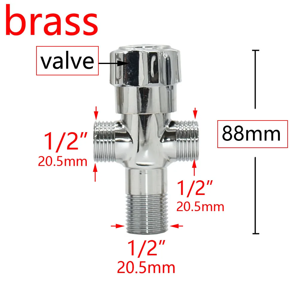 Brass 1/2" Thread Plumbing Connector Tee Water Splitter Tap 2/3-Way Valve Pipe Fitting Coupler for Bathroom Kitchen 