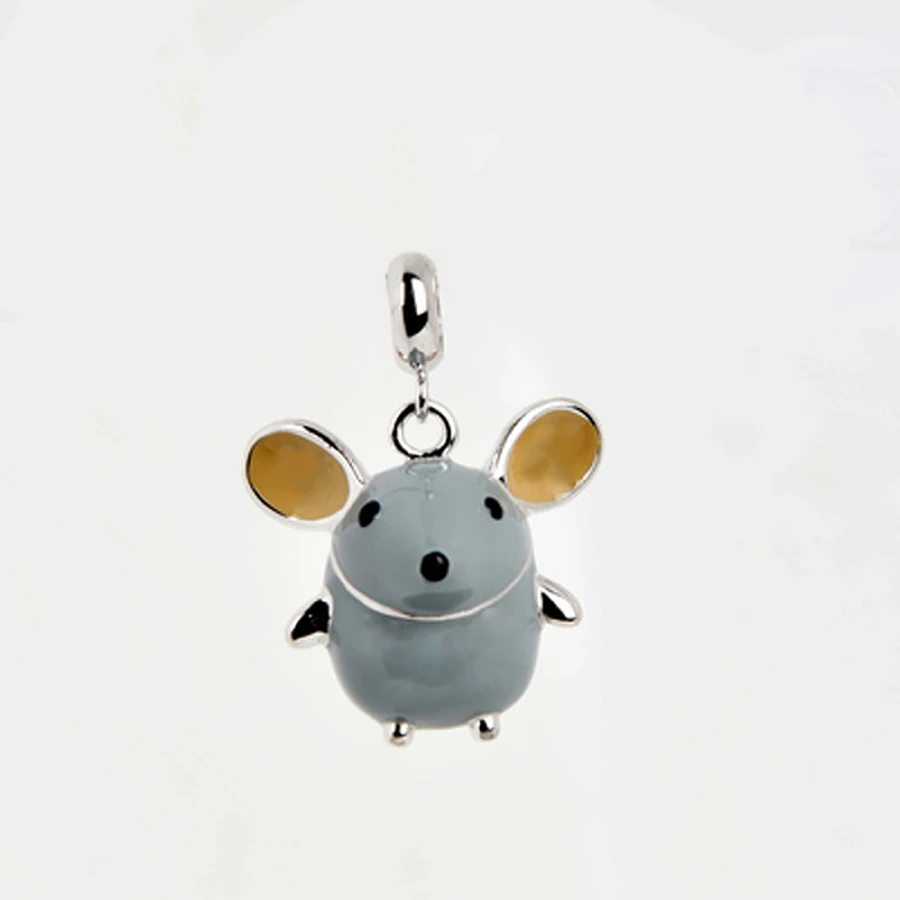 Animal jewelry 2pcs enamel mouse pendant big ears mouse zodiac rat charms for women