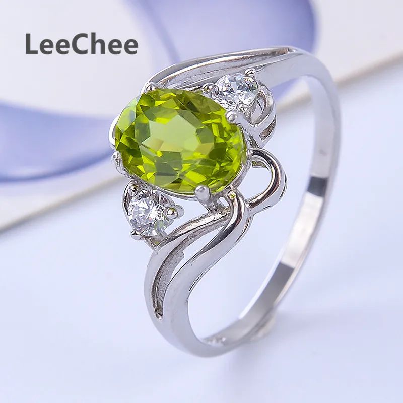 LeeChee 100% Natural Peridot ring for Women 6*8mm Oval green gemstone Real 925 Solid Sterling Silver jewelry for Birthday gift 3