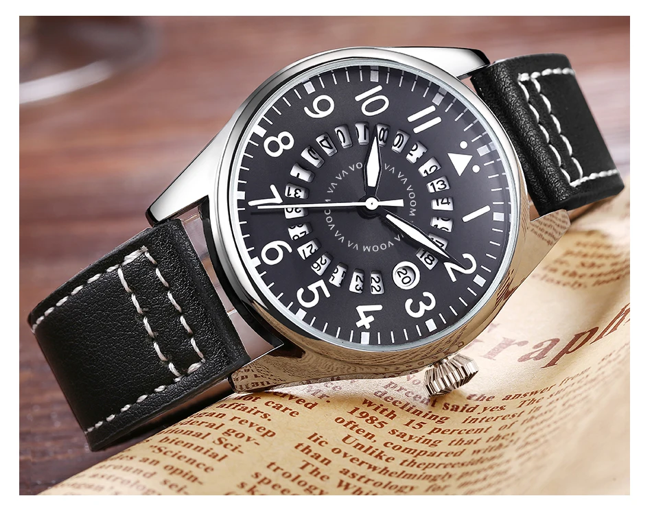 Airplane Sports Military Blue Dial Pilot Calendar Men Wristwatch Chronograph Fashion Casual Brand Army Brown Leather Watches