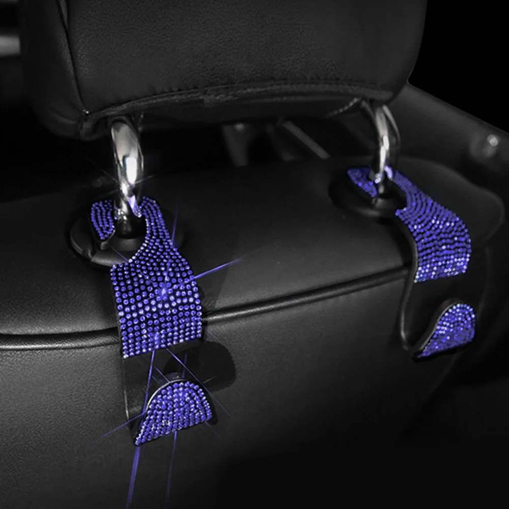 Car Sparkle Diamond Seatback Hooks Shiny Crystal Headrest Hanger Bag Holder