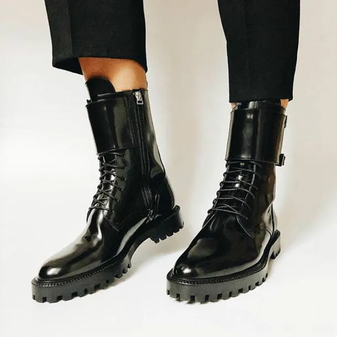 Женские ботинки до середины икры chaussure ботинки гладиаторские ботинки на среднем каблуке из блестящей искусственной кожи на шнуровке женская обувь zapatos mujer sapato H514