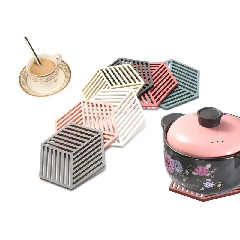 

Food Grade Silicone Coaster Cup Hexagon Mats Pad Heat-insulated Bowl Placemat Home Decor Desktop Eco-friendly Kitchen Supplies