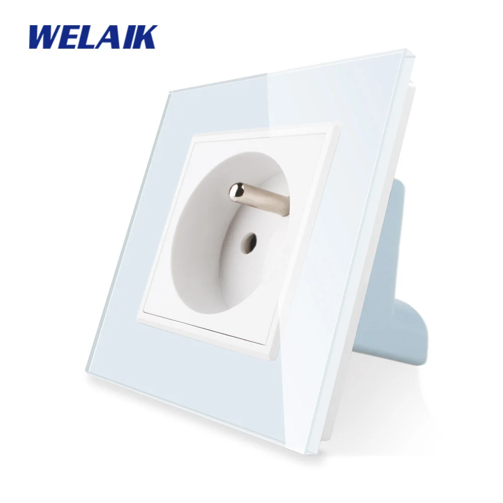 

WELAIK-1 Brand Free Shipping Crystal Glass Panel France Wall Power Socket European Standard Size Outlet AC110~250V 16A A18FW