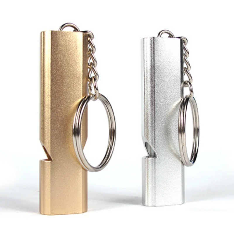 

Aluminum Alloy Double Hole Survival Whistle High-frequency Camping Emergency Tool With Key Chain EDC Whistle For Camping Hiking