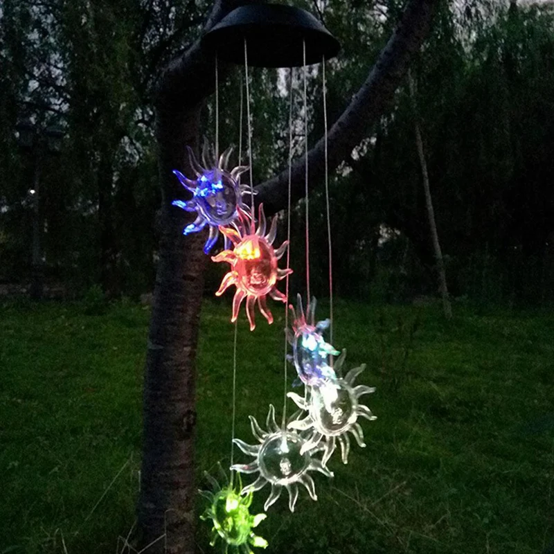 

Led Solar Sun Wind Chime Light Outdoor Landscape Garden Light Decorative Chandelier Hanging Light Colorful Wind Bell Light