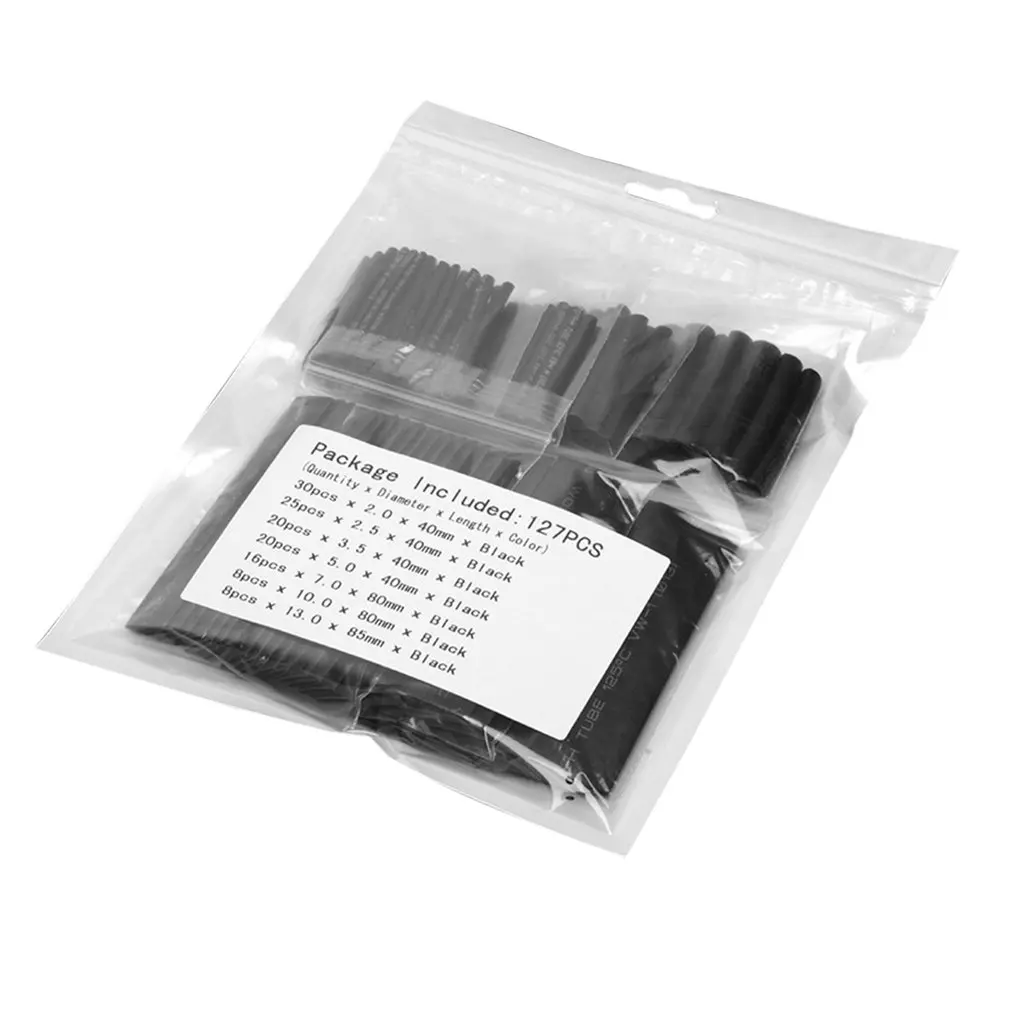

127 PCS 7.28m Black 2:1 Assortment Heat Shrink Tubing Tube Car Cable Sleeving Wrap Wire Kit Useful Electric Tubings