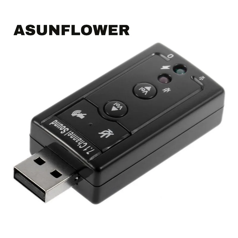Asunflower, 3D аудио адаптер, USB Звуковая карта для компьютера, 7,1 каналов, внешняя звуковая карта с 3,5 мм гарнитурой, микрофоном для Windows 7 8