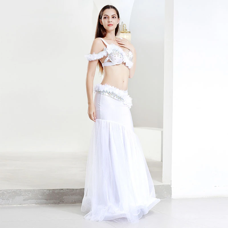 

Womens Oriental Bellydance Fishtail Dress Dancing Competition Suit 3pcs A Set Bra Belt Skirt Bellydance Practical Clothes Outfit