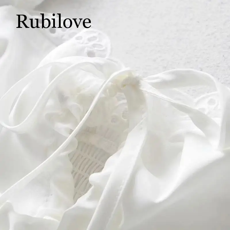 Rubilove Ruffle Trim White Lace Up Sexy Crop Top Women Tank Top Femme Backless Spaghetti Bralette Crop Tops Shirts