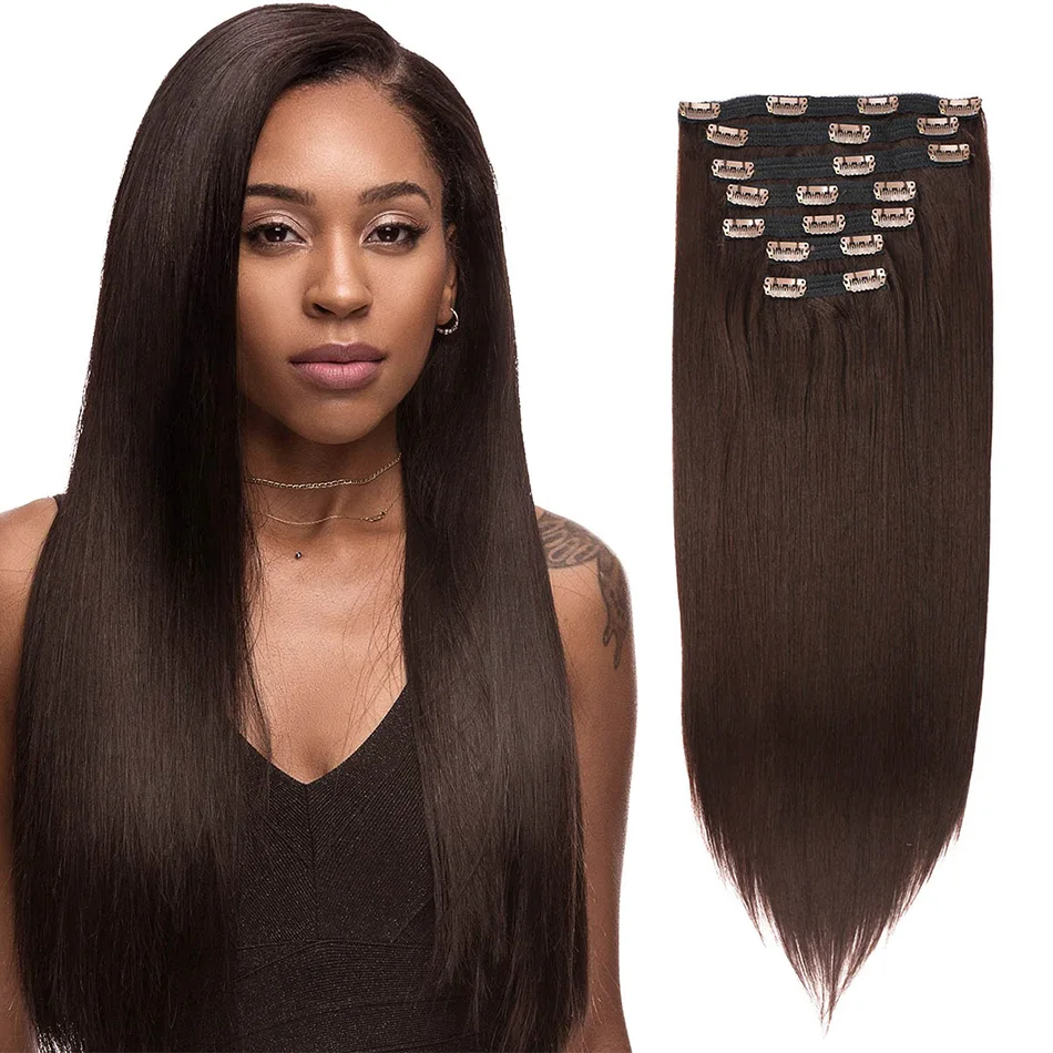 Красота на линии синтетические 20 дюймов прямые волосы на заколках для наращивания для женщин высокая температура волокна волос 4 цвета - Color: Light Brown