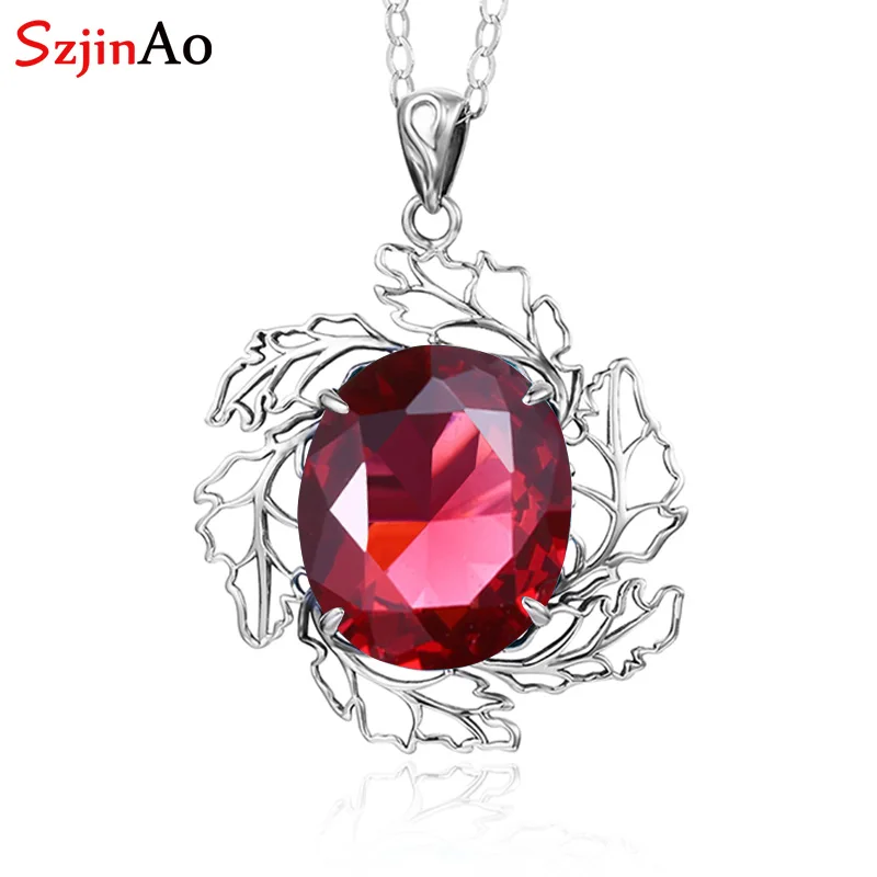 SzjinAo Fashion Round Aquamarine Pendant Solid 925 Sterling Silver Fine jewelry For Women Unique March Birthstone Pendants