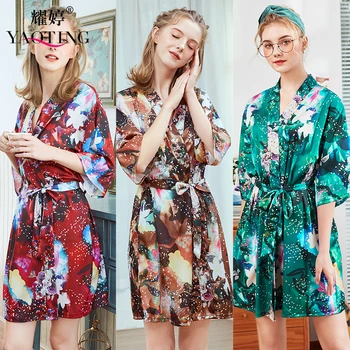 

YAOTING new summer medium sleeve and large size casual nightgown bathrobe home wear WP1098