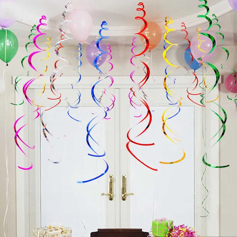 

6pcs Happy Birthday DIY Decorative Metallic Ceiling Hanging Swirl for Baby Shower Wedding Halloween Birthday Party d